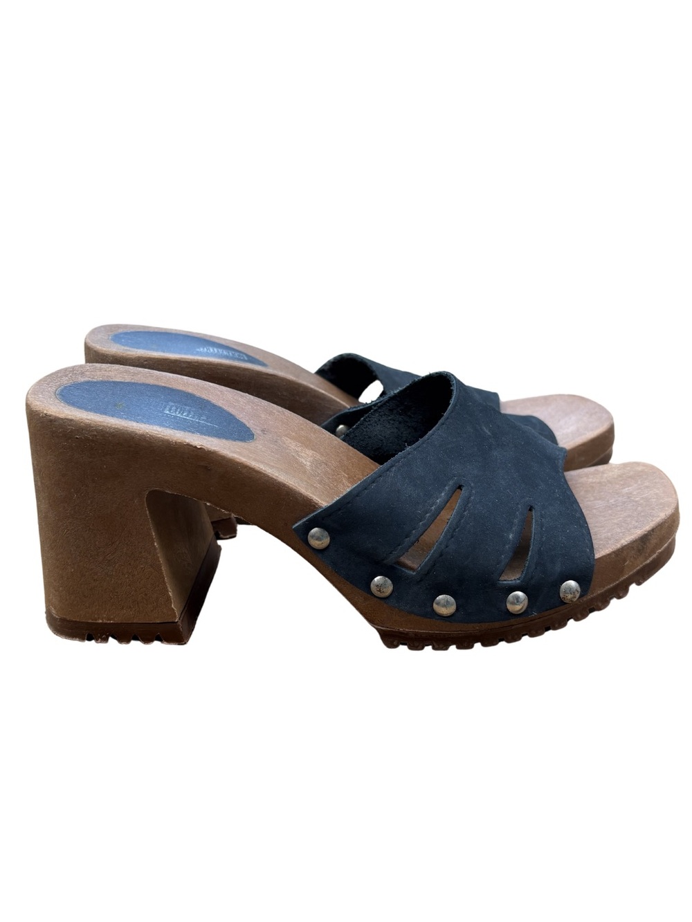 The Leather Collection Clog Heels Blue Y2K Chunky Lug Dole Mule Sandal Women’s 7